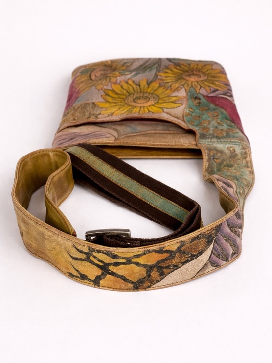 Anuschka Hand Painted Leather Crossbody Sunflower Floral Bag 8.5x10 - Picture 6 of 10